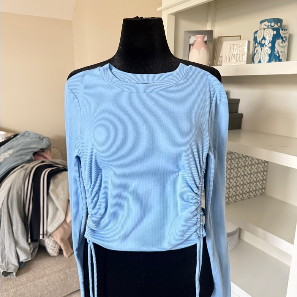 Zara Sky Blue Ruched Crop Top